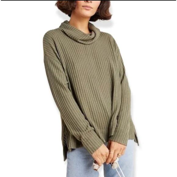 NWT NEW‎ Anthropologie Maeve Size Small Oversized Green Olive Cowl Sweater Top - Picture 2 of 16